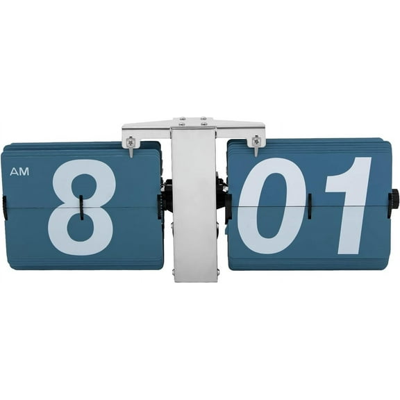 TFCFL Retro Digital Flip Desk Clock, Classic Auto Flip Clock Shelf Clock, Large Number Battery Powered Clock for Home & Office Décor, Vintage Wall and Tabletop Flip Clock (Blue)
