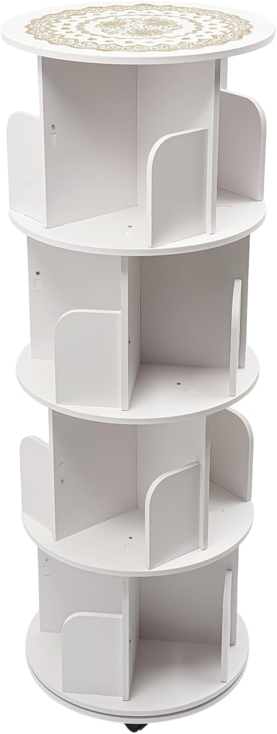 TFCFL Rotating Bookshelf, 4-Tier Revolving Bookcase with Brake Wheels ...