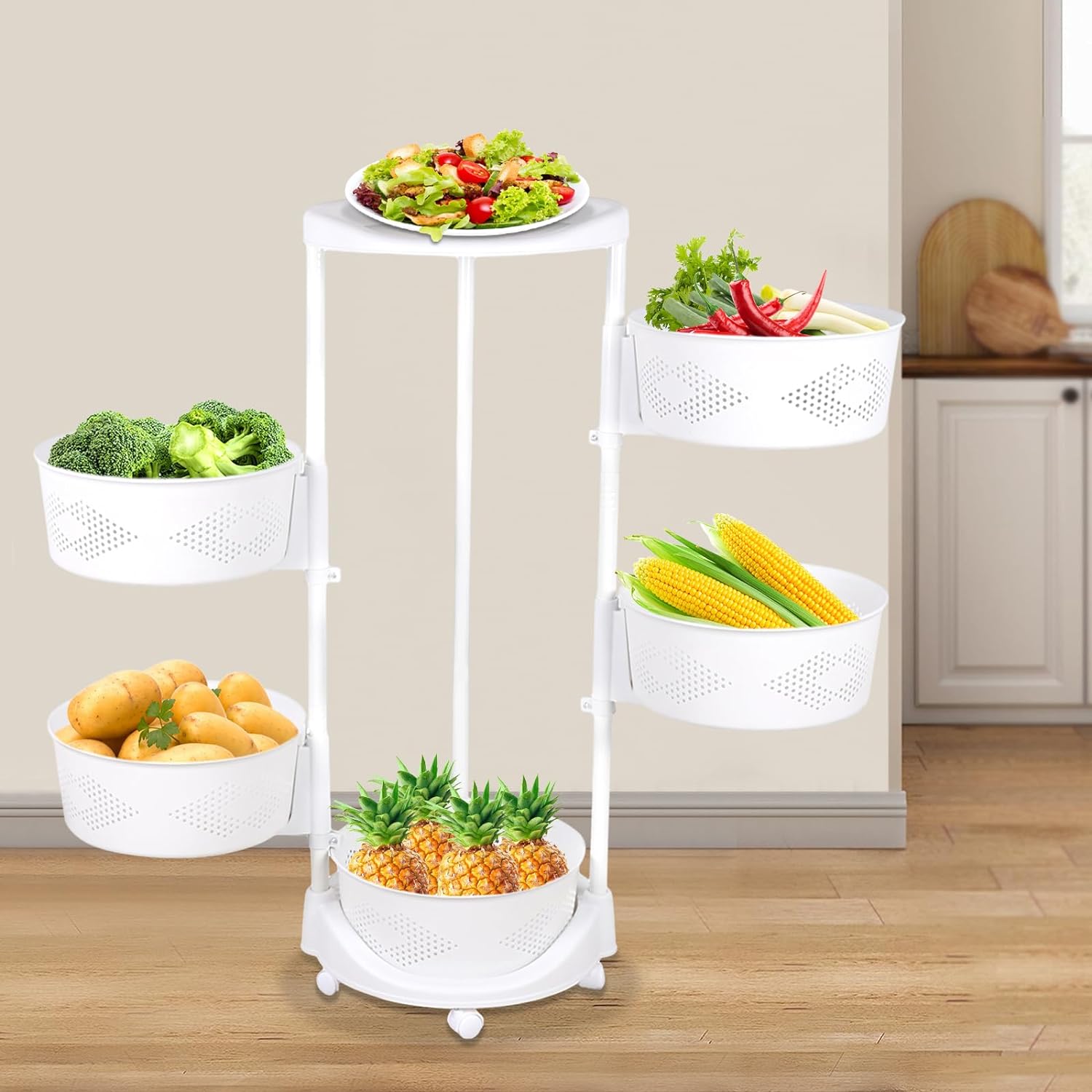 Circular Basket Rack TFCFL Rotating Storage Rack, 5 Tier Fruit Basket for Kitchen Circular ...