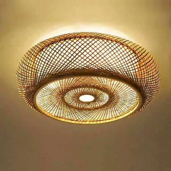 TFCFL Rustic Pendant Lamp Nature Bamboo Wicker Rattan Cap Shade Ceiling Light Fixture Hanging Lamp