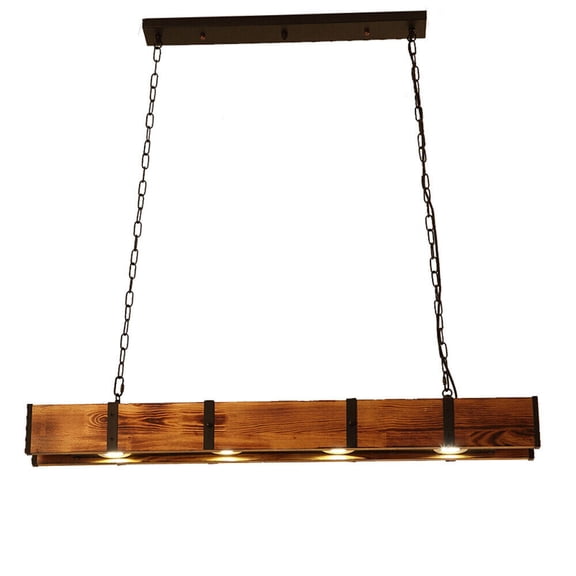 TFCFL Rustic Wood 4 Lights Chandelier Farmhouse Kitchen Island Ceiling Lamp Pendant Hanging Light Fixture