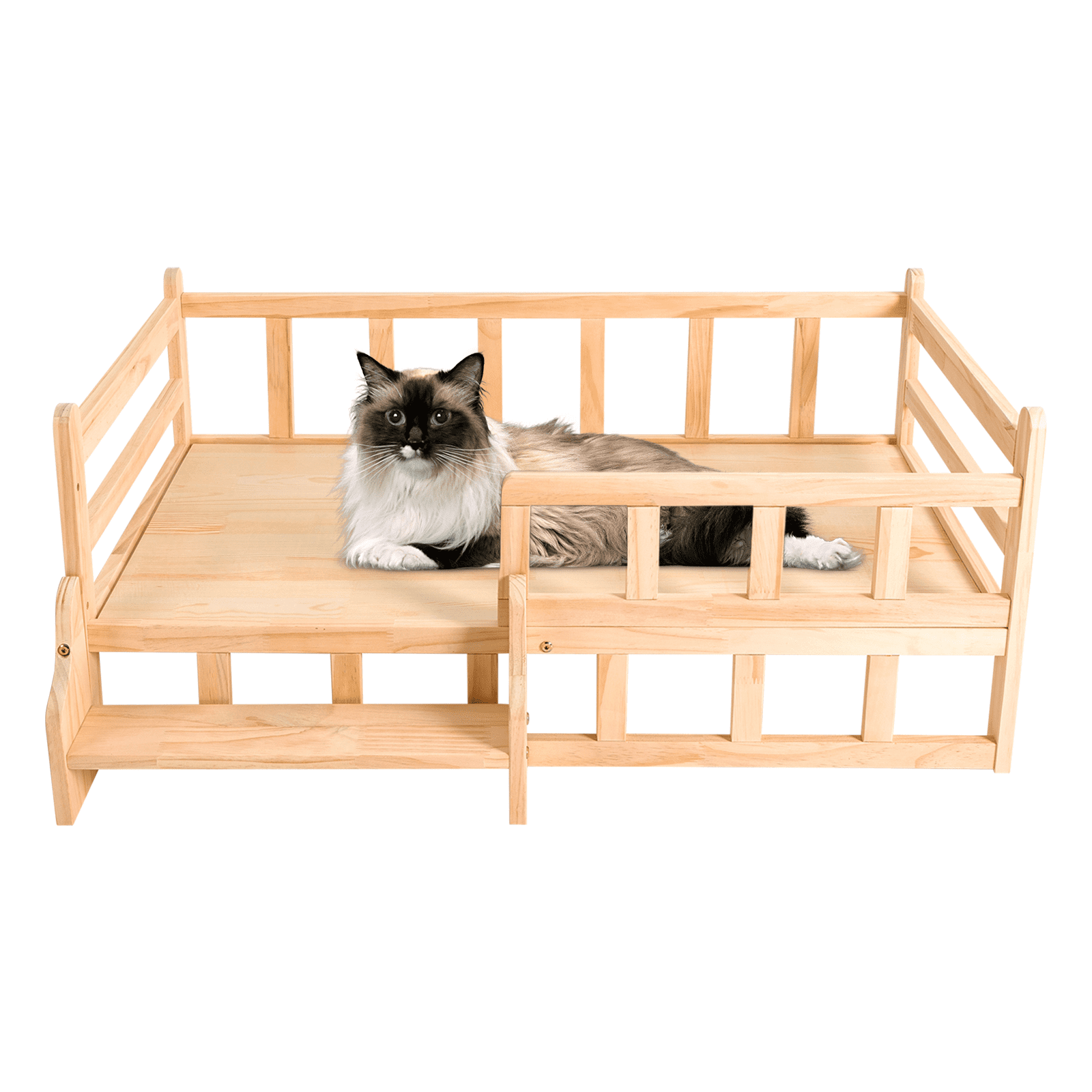 TFCFL Solid Wood Pet Bed Elevated Fence Pet Bed Furniture Round Corners Dog Cat Sleeping Bed 66 lbs