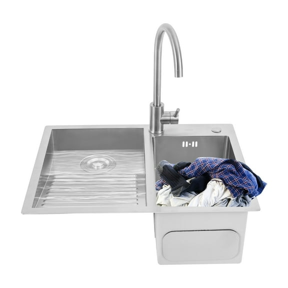 TFCFL Stainless Steel Laundry Sink with Faucet & Washboard 2 Basins Stainless Steel Utility Sink