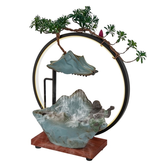 TFCFL Tabletop Fountain With LED Light & Water Pump Water Fountain Indoor Waterfall Fountain Backflow Incense Burner