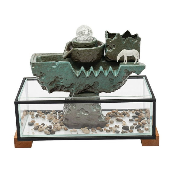 TFCFL Tabletop Water Fountain with Colorful LED Light & Clear Glass Waterfall Indoor Home Decor