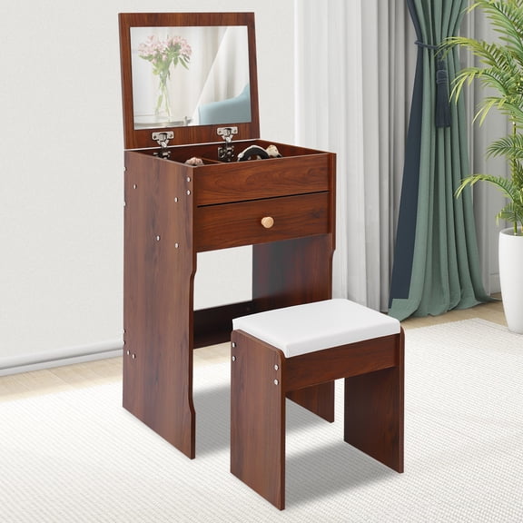 TFCFL Vanity Table with Mirror Compact Makeup Vanity with Storage Compartments and Stool Dressing Table for Bedroom