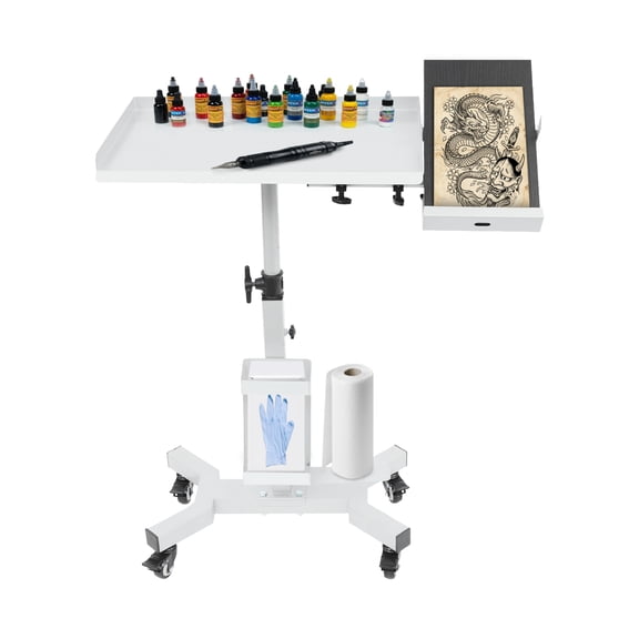 TFCFL Versatile Rolling Tool Tray Cart Tray Cart with Rotatable Table Station Adjustable Tool Tray Cart for Artist Studio and Beauty Salon