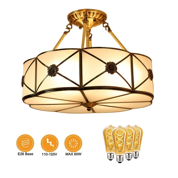 TFCFL Vintage Ceiling Light Chandelier Stained Glass Pendant Lamp Flush Mount Lighting Fixture 110-220V