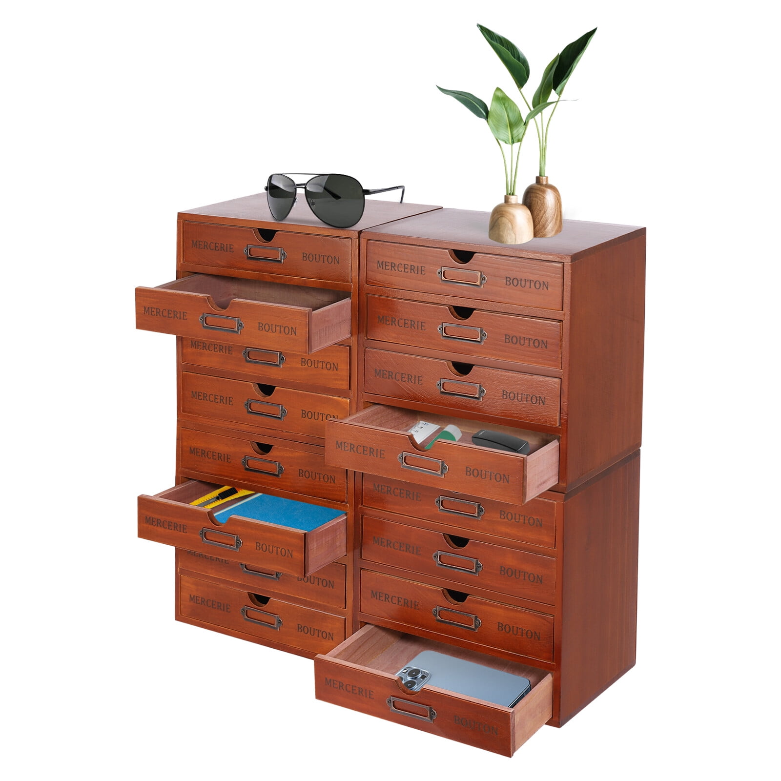 TFCFL Vintage Library Desk Drawer Organizer Wooden Storage Box With 16 ...