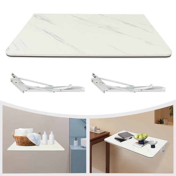 TFCFL White Wall Mounted Folding Table Floating Desk Drop Leaf Dining Table Trestle 80x40cm for Home Office