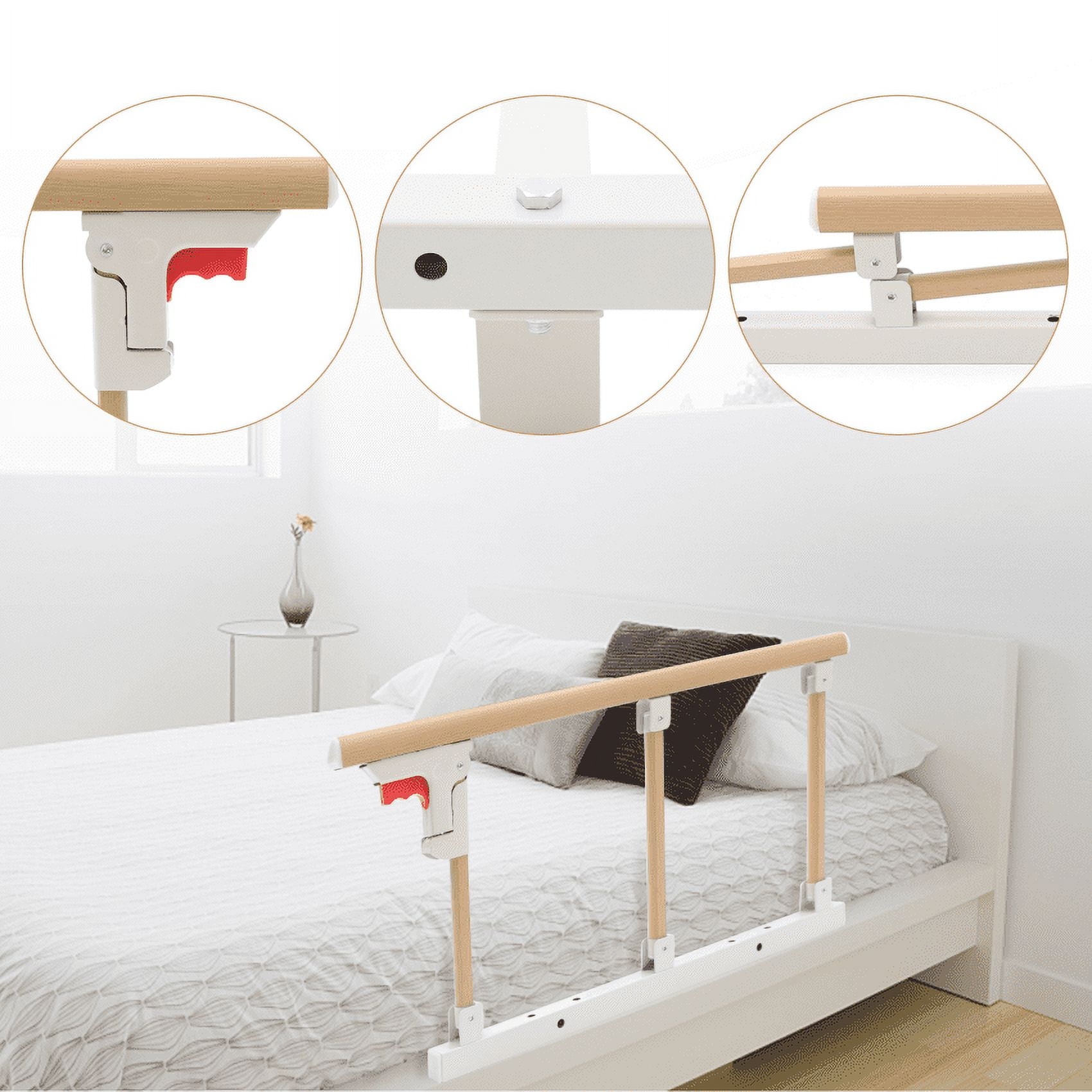 TFCFL Wooden Bedside Foldable Wooden Grain Rail Bed Rail Safety Frame