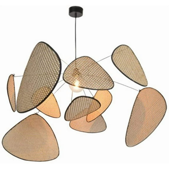 TFCFL Woven Rattan Pendant Light, 31.5" Boho Chandelier Light Fixture with LED Light Bulb, Chandelier Lighting for Dining Room, Kitchen, Living Room, Farmhouse, E26 Lamp Base