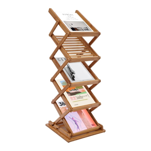 TFCFL ZF-004 Portable Foldable Wood Literature Rack Display Holder Stand 5 Layers Pop-up Magazine Rack for Reception Area Waiting Room School Libraries Tourist Center