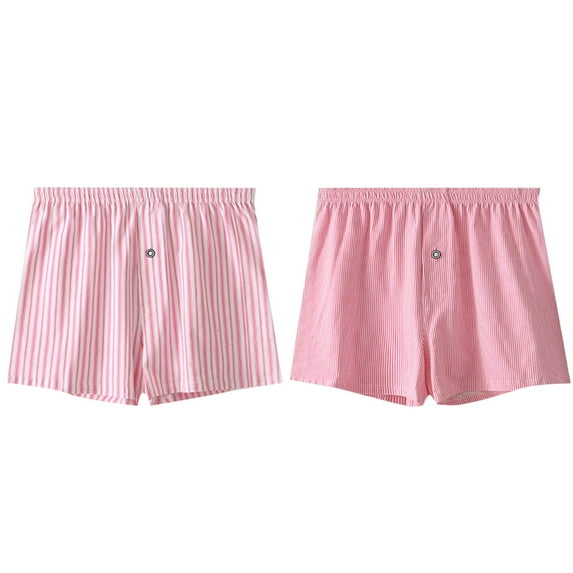 TFEOQRY 2Pc Men's Boxers Briefs Solid Color Cotton Mid Waist Loose Breathable Sports Home Four-Corner Pants Striped Button Flat-Corner Underwear Boxers Light Pink+Pink