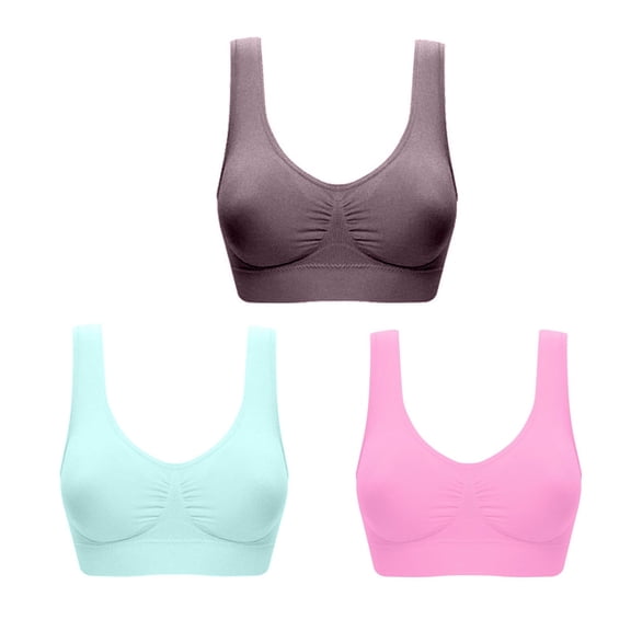 TFEOQRY 3Pc Sports Bras for Women Large Size Comfortable Gathering Underwear Bra without Underwire Full Coverage Brassiere Tops Underwear Pink