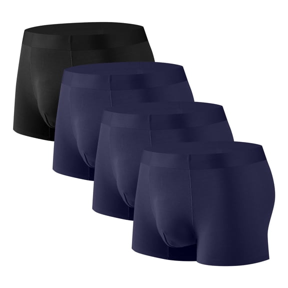 TFEOQRY 4Pc Men's Boxers Briefs Solid Color Mid Waist Traceless Quick-Dry Loose Breathable Elastic Exercise Home Flat Angle Underpants 1*Black+3*Dark Blue