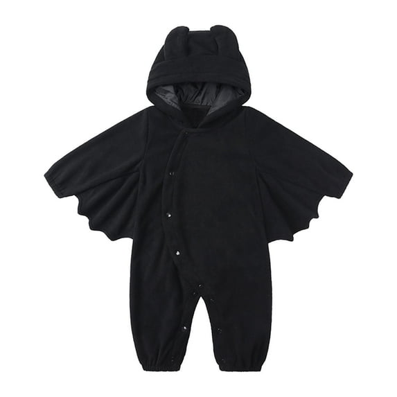 TFEOQRY 6-24M Newborn Infant Baby Romper Outfit Hooded Winged Sleeves Button Front Party Bodysuit Black