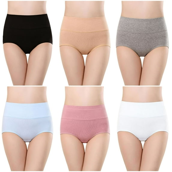 TFEOQRY 6Pc Women's Briefs Underwear Solid Color Cotton High Waist Panties Soft Breathable Briefs Stretch Briefs Seamless Panties Gray
