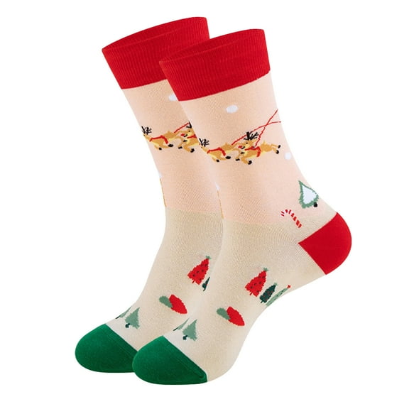 TFEOQRY Adult Unisex Winter Thermal Christmas Printed Comfortable Cotton Mid-Calf Socks Beige
