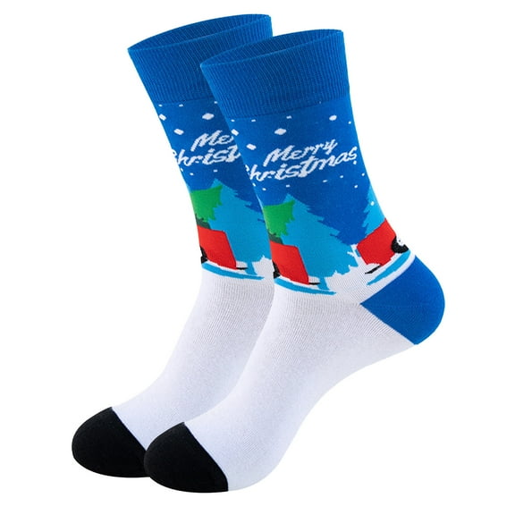 TFEOQRY Adult Unisex Winter Thermal Christmas Printed Comfortable Cotton Mid-Calf Socks White