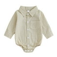 thumbnail image 1 of TFEOQRY Baby Boys and Girls Bodysuit Fashion New Casual Plaid Lapel Long Sleeved Button Climbing Clothes Rompers Beige, 1 of 8