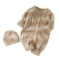 thumbnail image 1 of TFEOQRY Baby Girls Cotton Romper Set Solid Color Knitted Thermal Jumpsuit Romper with Hat Khaki, 1 of 3