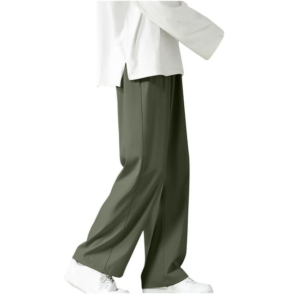 TFEOQRY Baggy Pants for Men Loose Full Length Pants with Pockets Medium Waist Trousers Olive Green