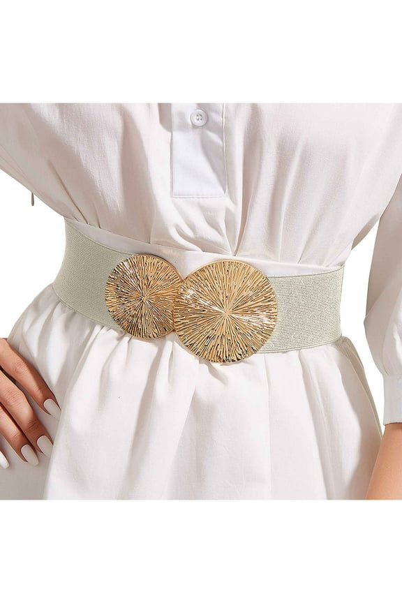 Belts for Women Fashion Casual Solid Color Metal Buckle High Elasticity Cummerbund Belts Gold