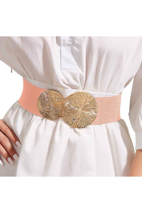 Belts for Women Fashion Casual Solid Color Metal Buckle High Elasticity Cummerbund Belts Pink