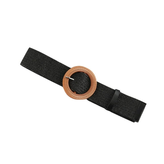 TFEOQRY Belts for Women Round Buckle Elastic Straw Belts Boho Waist Belt Solid Color Retro Elegant Adjustable Bilateral Frenum Waist Cinchers Black