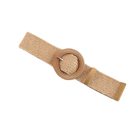 TFEOQRY Belts for Women Round Buckle Elastic Straw Belts Boho Waist Belt Solid Color Retro Elegant Adjustable Bilateral Frenum Waist Cinchers Brown