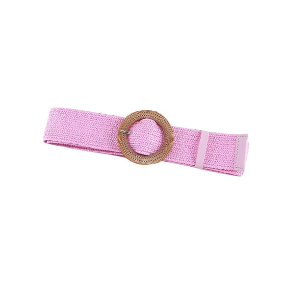 TFEOQRY Belts for Women Round Buckle Elastic Straw Belts Boho Waist Belt Solid Color Retro Elegant Adjustable Bilateral Frenum Waist Cinchers Pink