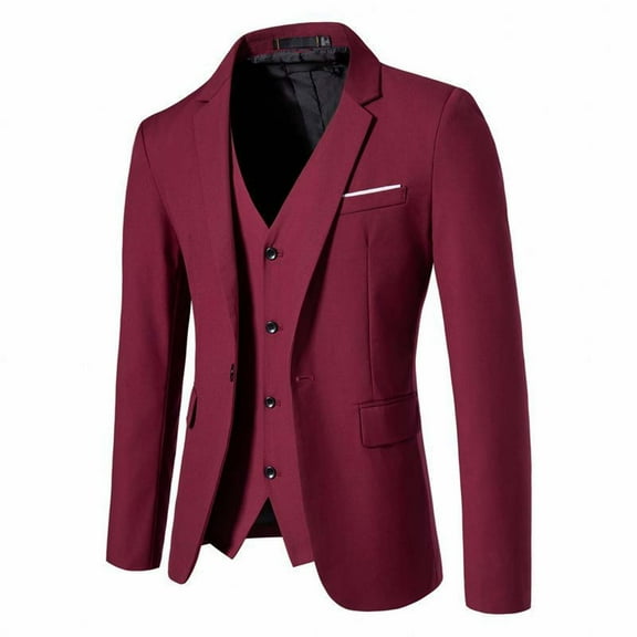 TFEOQRY Blazer Overcoat for Men Solid Color Single Breasted Closure Collar Suit Long Sleeved Lapel Suit Jacket Burgundy