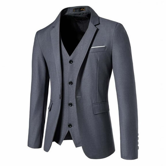 TFEOQRY Blazer Overcoat for Men Solid Color Single Breasted Closure Collar Suit Long Sleeved Lapel Suit Jacket Gray