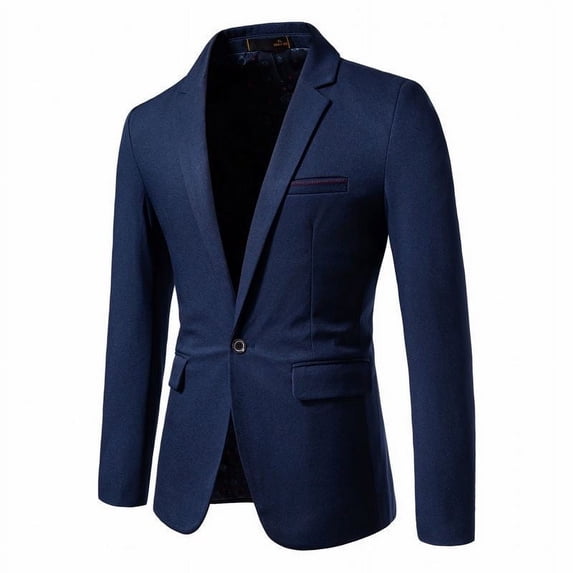 TFEOQRY Blazer Overcoat for Men Solid Color Single Breasted Closure Collar Suit Long Sleeved Lapel Suit Jacket Navy
