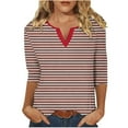 thumbnail image 1 of TFEOQRY Blouses for Women Casual Stripe Printed Fashionable Pullover Shirt Long Sleeve V-Neck Tops Burgundy, 1 of 5