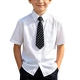 thumbnail image 1 of TFEOQRY Boys Button Down Shirt Short Sleeve with Chest Pocket Matching Striped Tie Set British Gentleman Back to School Uniform Top, 1 of 9