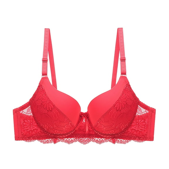 TFEOQRY Bras for Women Solid Color Lace Gathering Underwear Bra Full Coverage Brassiere Tops Underwear Red