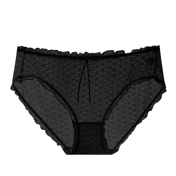 TFEOQRY Briefs Underwear for Women Solid Color Mid Waist Lace Bow Enlarged and Widened Hip Hugging Underwear Black