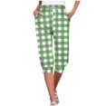 thumbnail image 1 of TFEOQRY Capris Pants for Women Grid Printed Drawstring Tied Cropped Pants with Pockets Elastic Waisted Trousers Green, 1 of 6