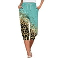 thumbnail image 1 of TFEOQRY Capris Pants for Women Leopard Print Drawstring Tied Cropped Pants with Pockets Elastic Waisted Trousers Green, 1 of 6