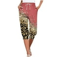 thumbnail image 1 of TFEOQRY Capris Pants for Women Leopard Print Drawstring Tied Cropped Pants with Pockets Elastic Waisted Trousers Red, 1 of 6
