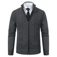 thumbnail image 1 of TFEOQRY Men's Full Zip Cardigan Sweater Cable Knit Stand Collar Long Sleeve Outerwear Fall Winter Warm Coat Dark Gray, 1 of 8