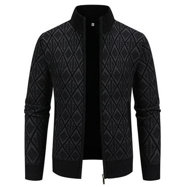 TFEOQRY Cardigan Sweater Coat for Men New Casual Solid Color Knitwear Long Sleeved Stand Up Collar Sweater Top Black