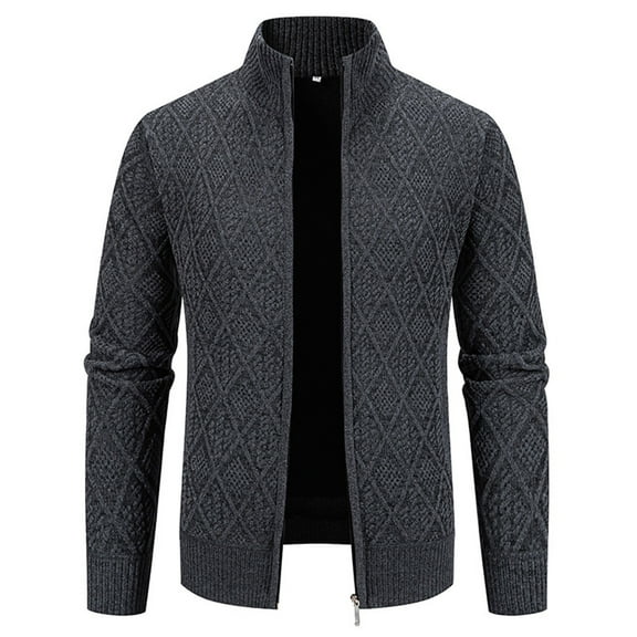 TFEOQRY Cardigan Sweater Coat for Men New Casual Solid Color Knitwear Long Sleeved Stand Up Collar Sweater Top Dark Gray