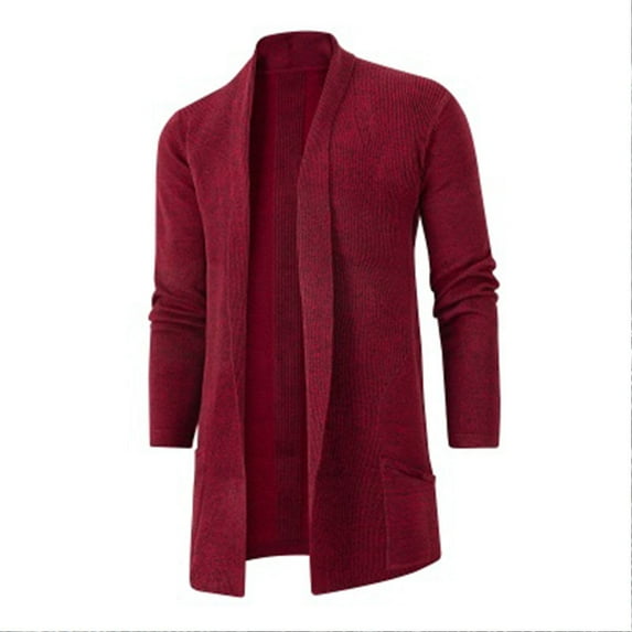 TFEOQRY Cardigan Sweater Coat for Men Solid Color Stylish Design Knitwear Long Sleeved V-Neck Sweater Top Burgundy