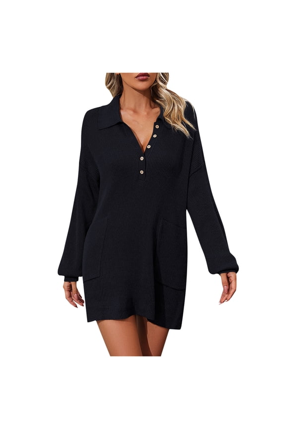 Cardigan Sweater for Women Solid Color Button Knitwear Long Sleeved V-Neck Sweater Top Black