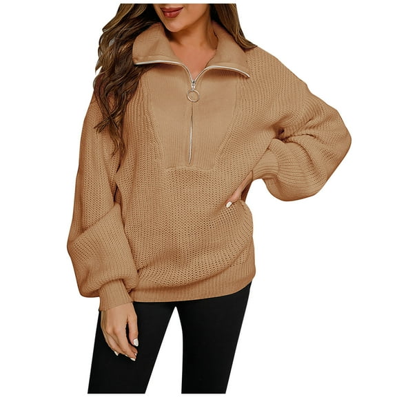 TFEOQRY Cardigan Sweater for Women Solid Color Knitwear with Pockets Long Sleeved V-Neck Sweater Top Khaki