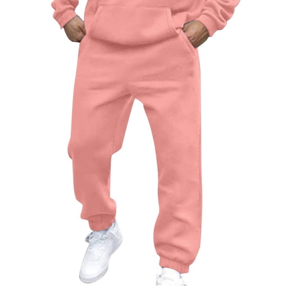 TFEOQRY Cargo Pants for Men Handsome Solid Color Multi Pocket Plush Warm Work Pants Pink