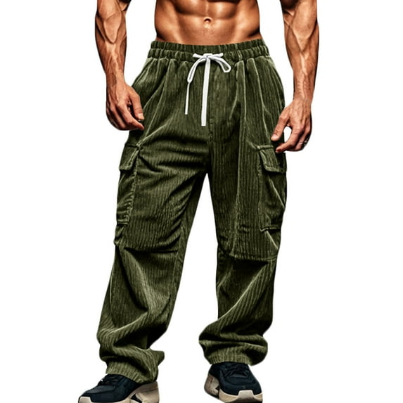TFEOQRY Cargo Pants for Men Solid Color Casual Elastic Strap Outdoor Fitness Pants Cargo Pants Trousers Olive Green